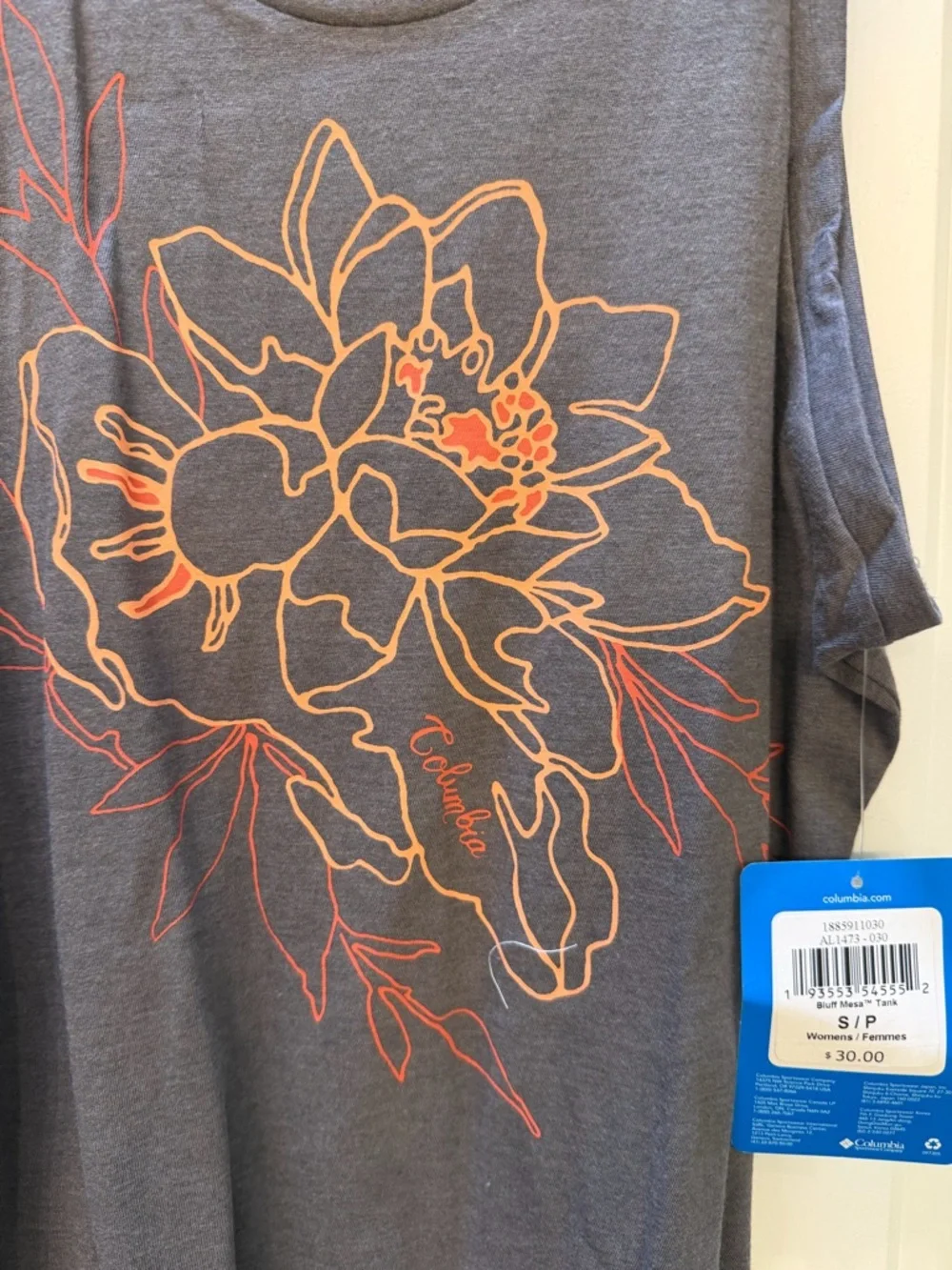 Columbia Gray Tank with Orange Floral Outline bluff mesa shirt - Picture 2 of 3
